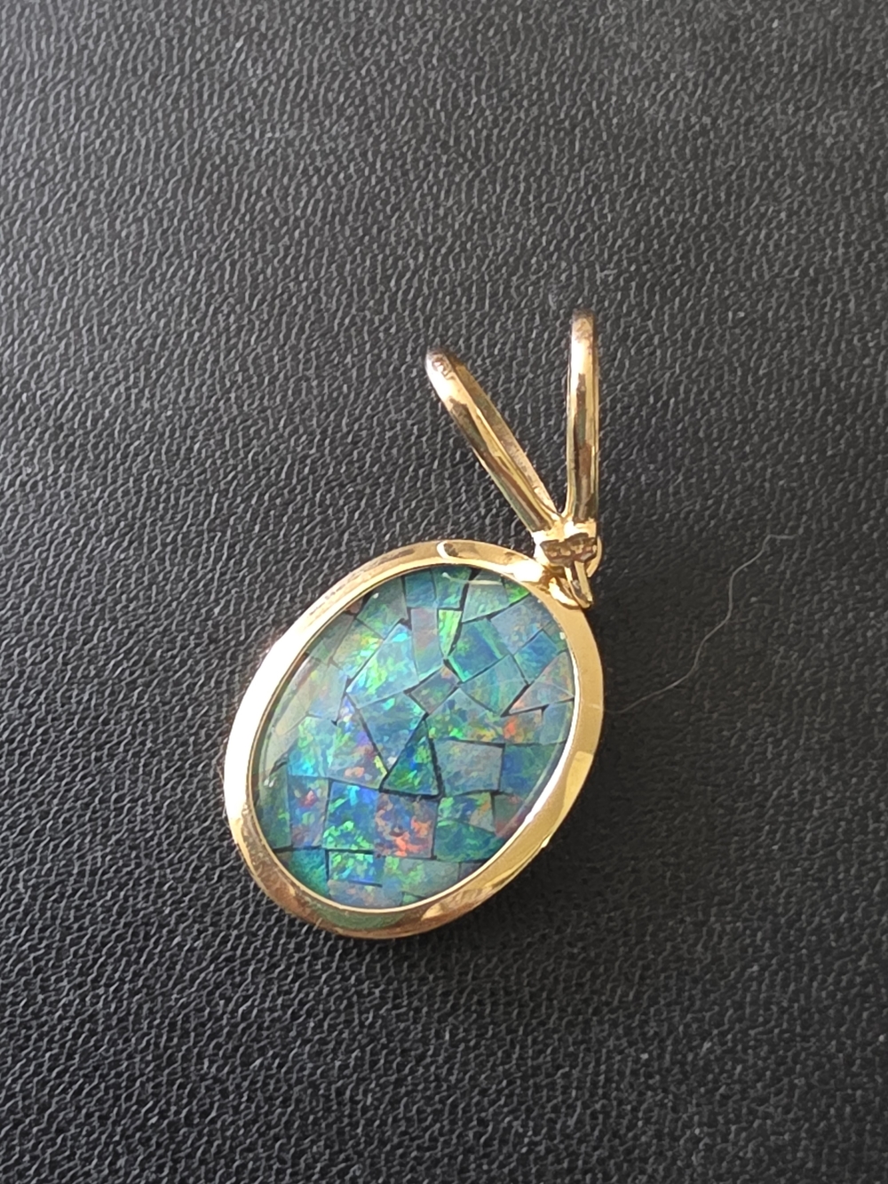 Gold Oval Blue Opal Mosaic Pendant - Women's Jewelry
